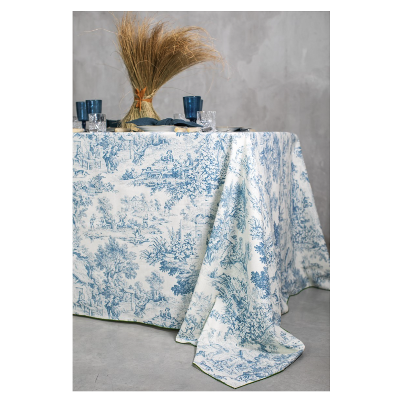 TOVAGLIA Toile de jouy 220x220 col. AZZURRO